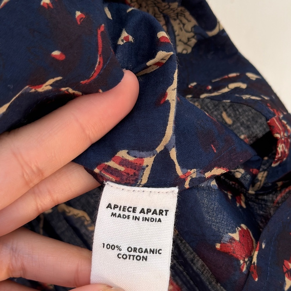 Apiece Apart Dark Blue Floral Long Sleeve Dress - 100% Organic Cotton - Picture 7 of 7